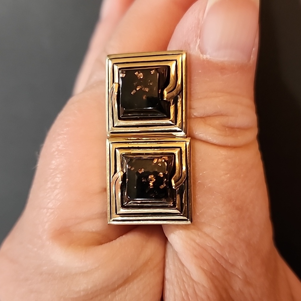 SWANK Black Lucite with Gold Metallic Flecks, Goldtone Cufflinks, Vintage